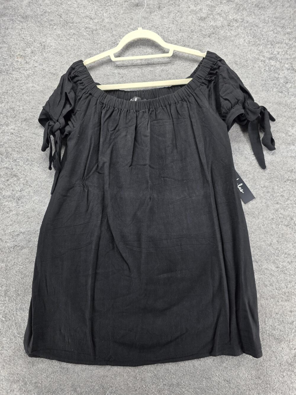 Lulus Sundress Womens XL Black Off The Shoulder Bow Lined Short Summer Casual